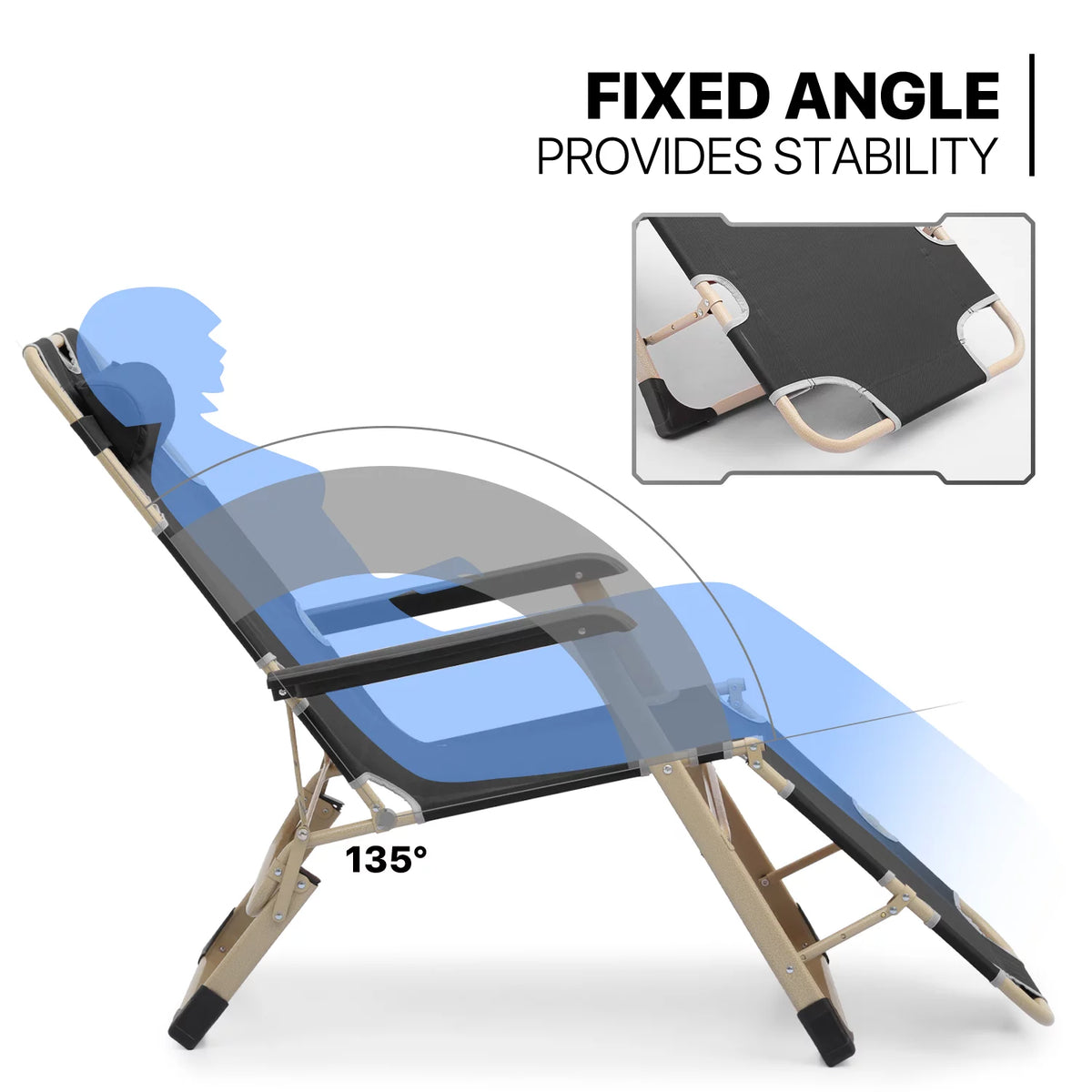 Set of 2 Black Folding Lounge Chair with Adjustable Headrest D3455
