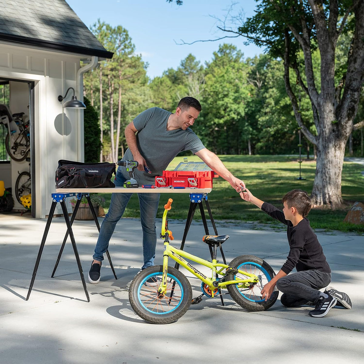 Portable Folding Sawhorse, 1000 lb. Weight Capacity, 2 Pack L34340