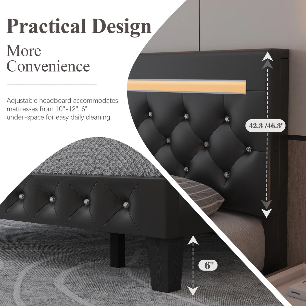 Full Size LED Leather Bed Frame with Headboard Y264332