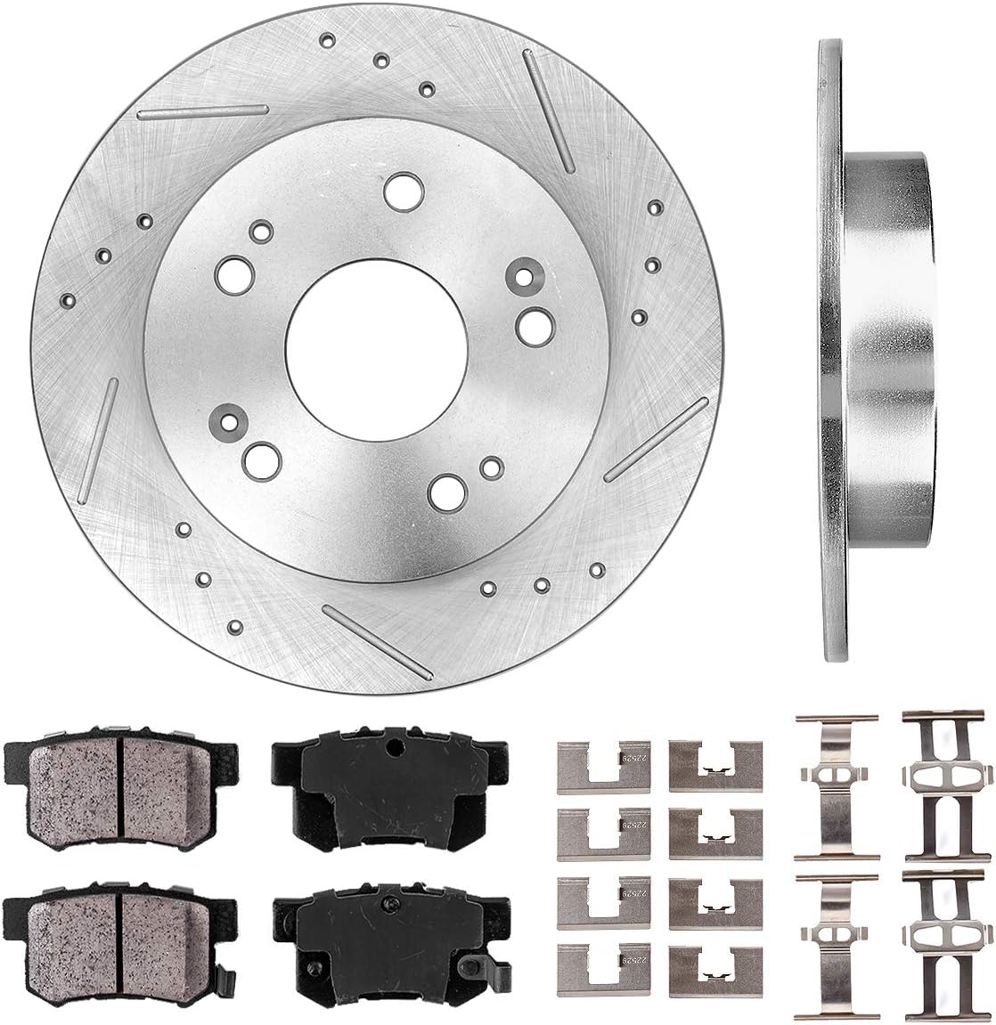 259mm 5 Lug 2 Rotors Ceramic Brake Pads and Clips B415