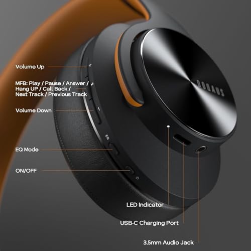 Bluetooth Headphones Over Ear, 90 Hours Playtime, Wireless, Noise Isolating, HiFi Stereo, Black U58684