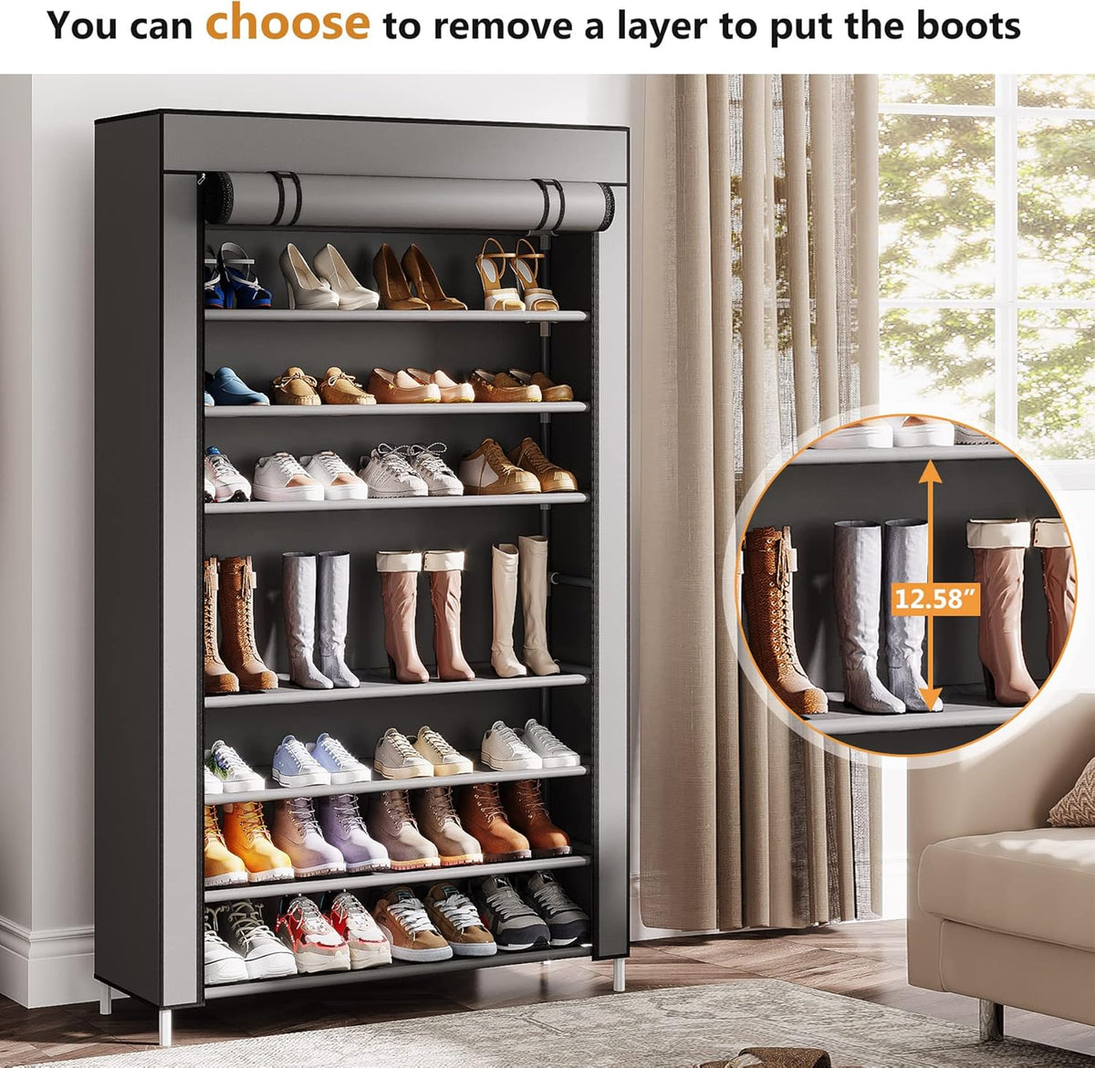 10 Tier Black Non-Woven Shoe Storage Cabinet H70616