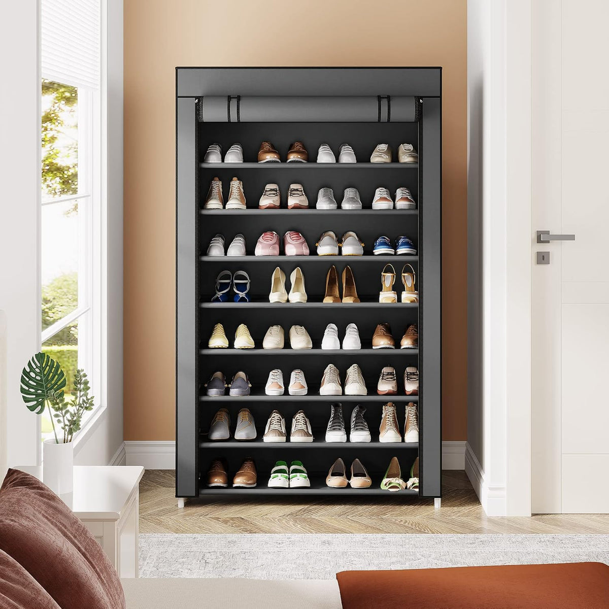 10 Tier Black Non-Woven Shoe Storage Cabinet H70616