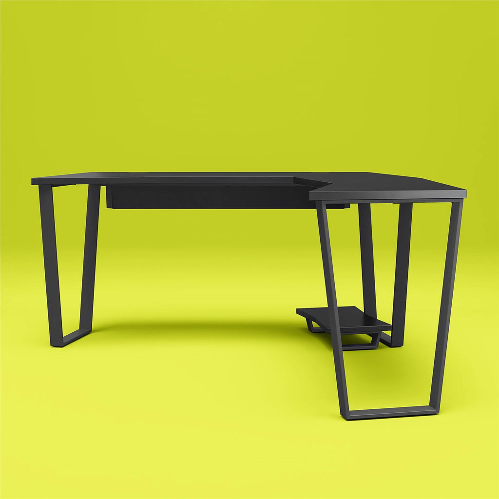 Black Gaming L Desk with CPU Stand Q1654
