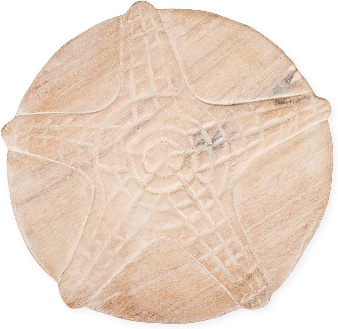 Whitewash Hand Carved Acacia Wood Decorative Stool T59982