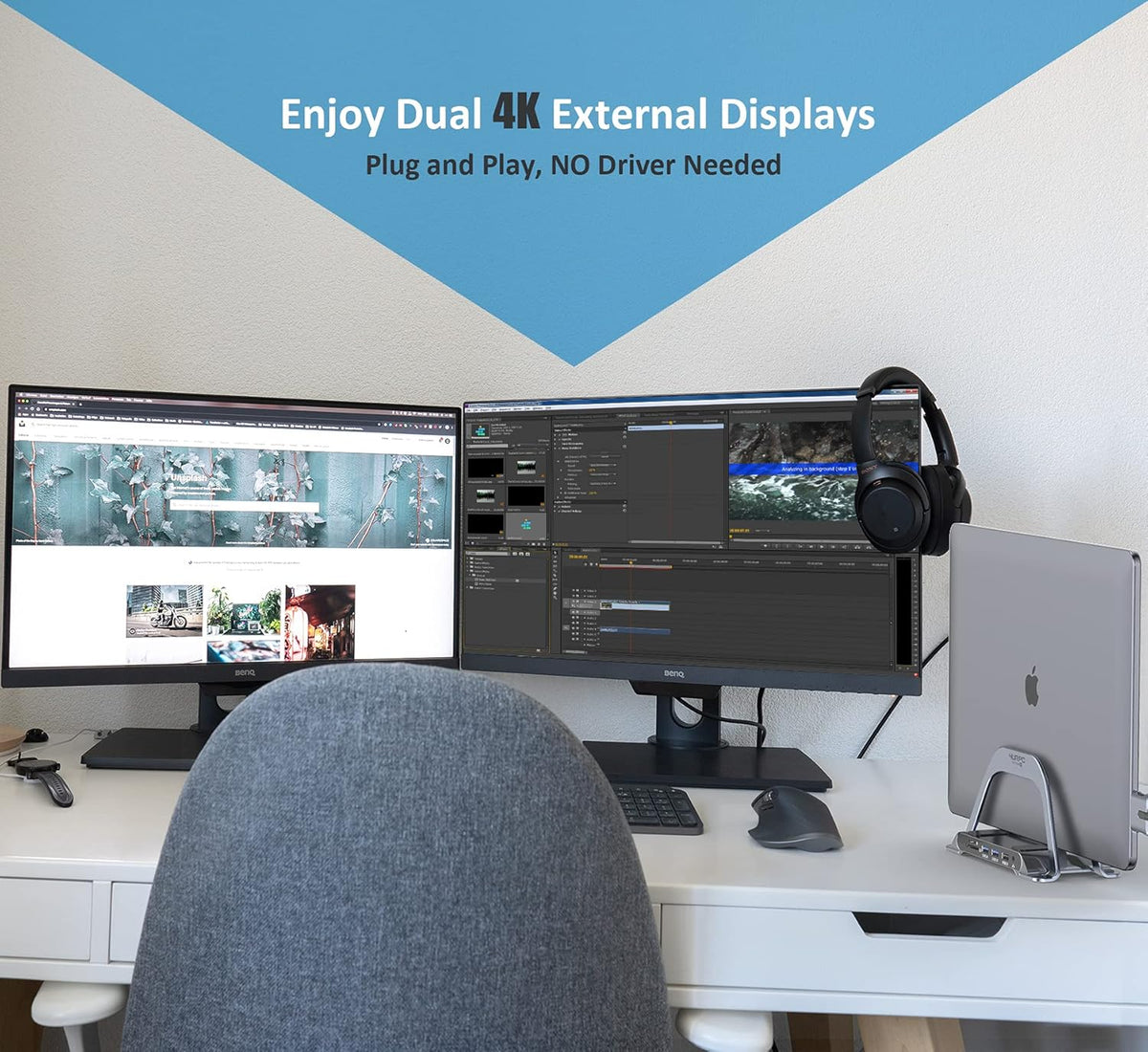 USB C Docking Station Dual Monitor 10 in 2 Dual Display USB C HUB with Vertical Stand Multiport USB C Adapter with Two 4K HDMI PD3.0 Ethernet USB M20973