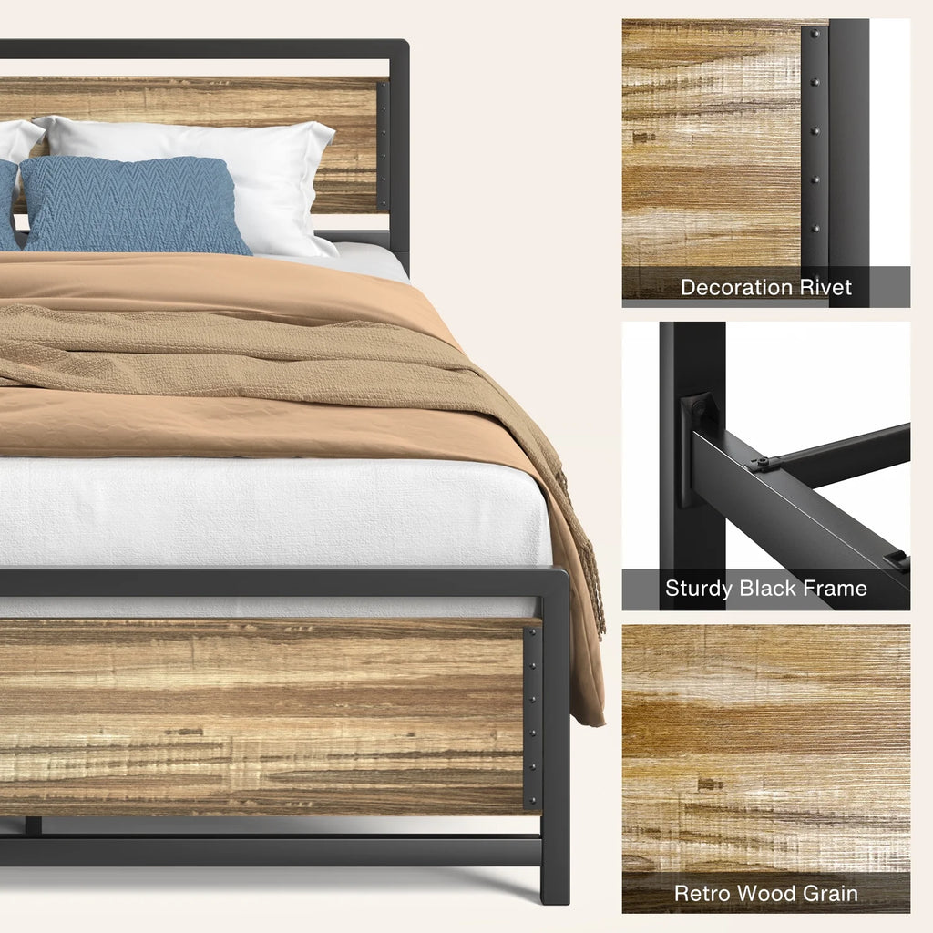 Full Size Bed Frame with Headboard, Under-Bed Storage, Gray S54047