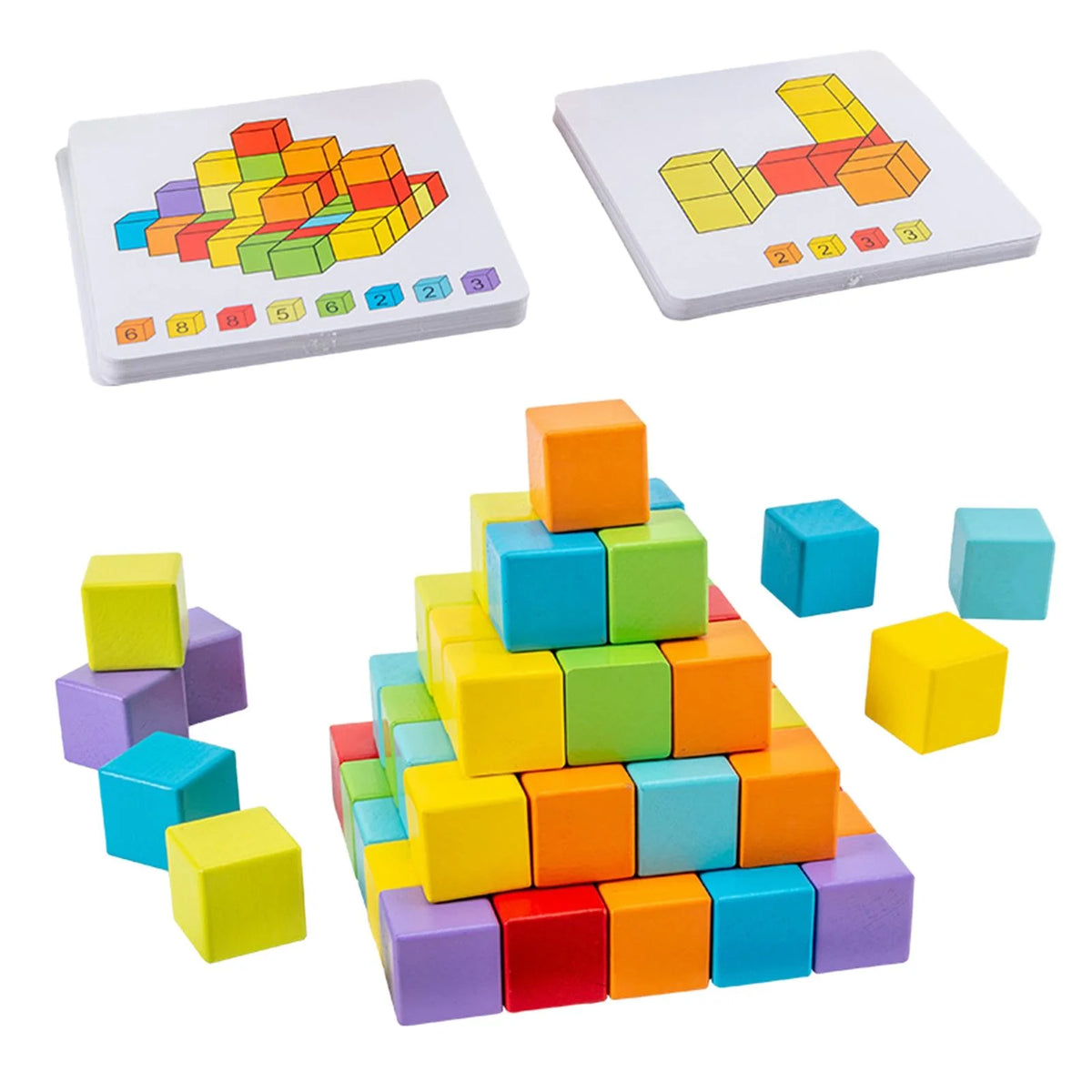 Wooden Building Blocks Stacking Game with Cards Sensory Toys E1343