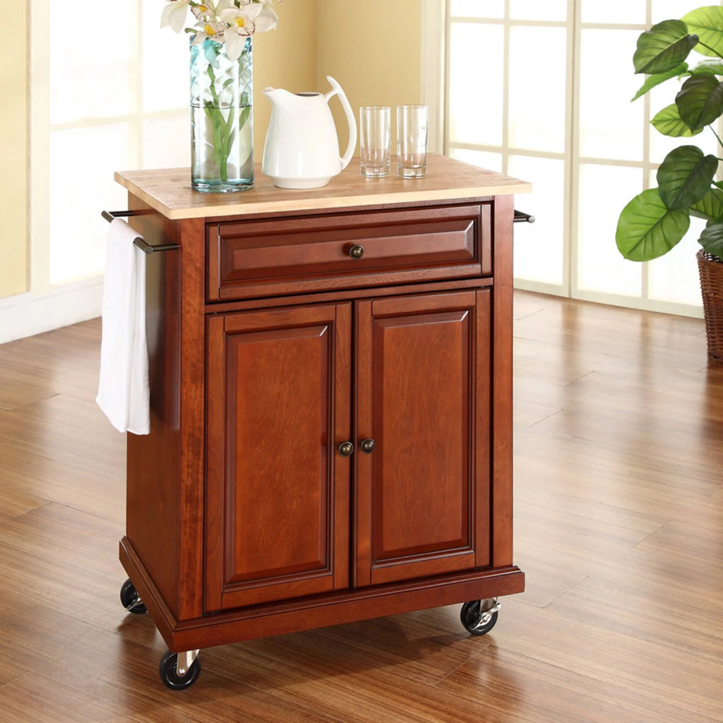 Natural Wood Top Portable Kitchen Cart X7333