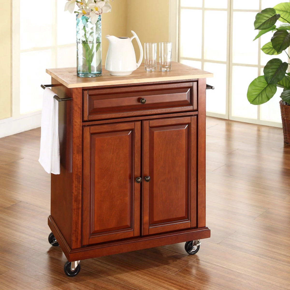Natural Wood Top Portable Kitchen Cart X7333
