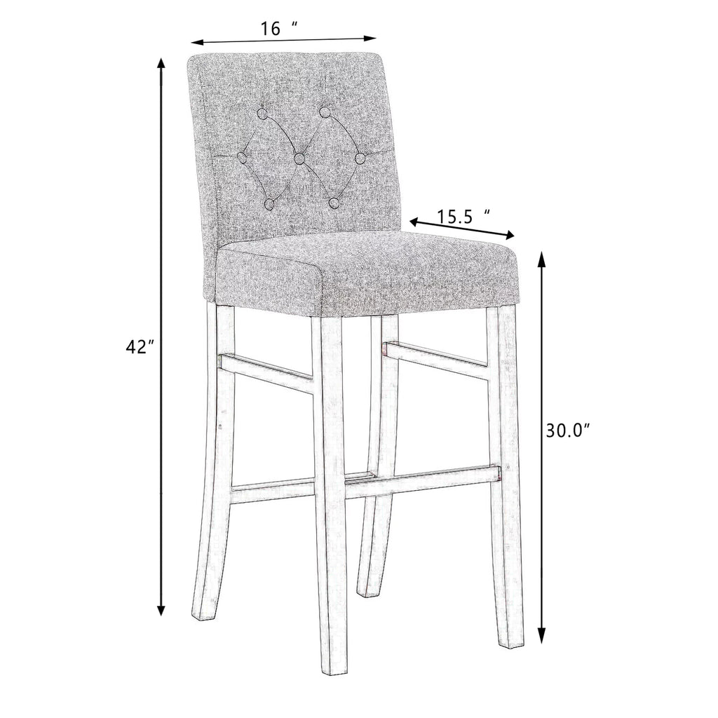Charcoal Fabric Upholstered Bar Stools with Solid Wood Legs Set of 4 P3926