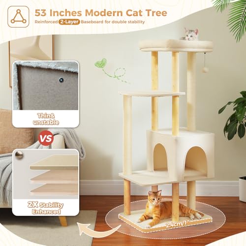 73 Inches Tall Wooden Cat Tree with Hammocks and Scratching Posts I48297