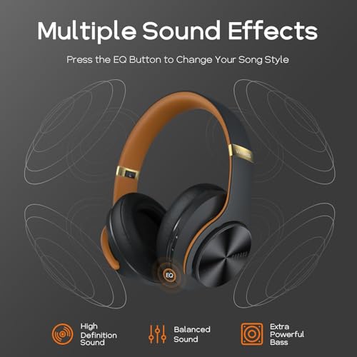 Bluetooth Headphones Over Ear, 90 Hours Playtime, Wireless, Noise Isolating, HiFi Stereo, Black U58684