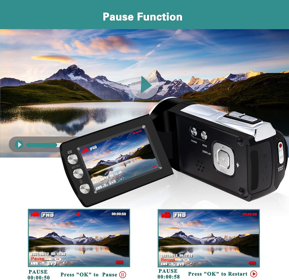 FHD 1080p Vlogging Camera Recorder 2.7 Inch 270 Degree Rotation LCD Video Camera, Pack of 2 X78739