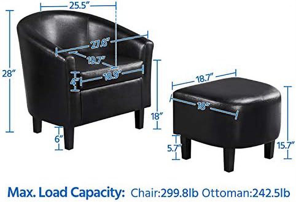 Black PU Leather Barrel Accent Chair with Ottoman Q38995