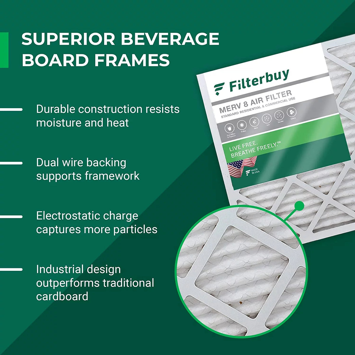 16x25x5 MERV 8 Pleated HVAC Air Filters (3-Pack) F8740