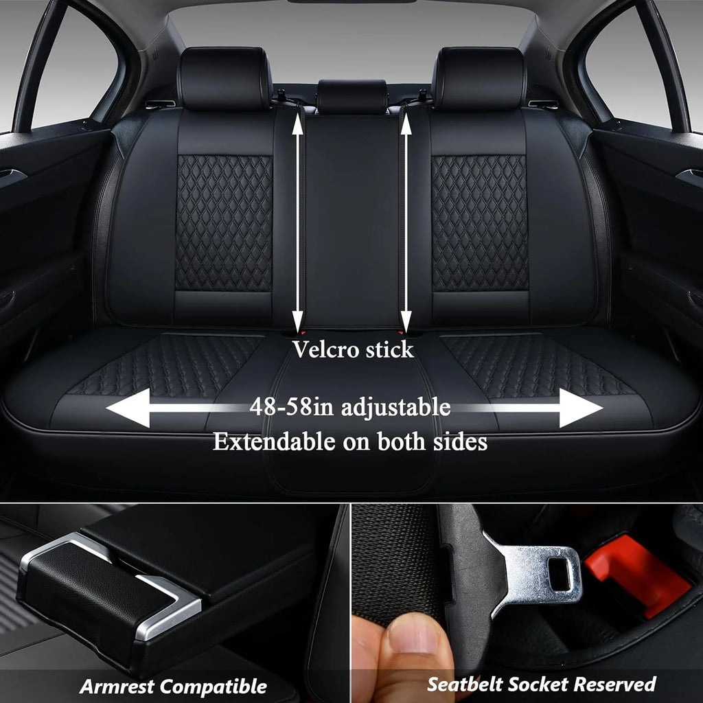 Black Leather Car Seat Covers Full Set 5 Seats S9643