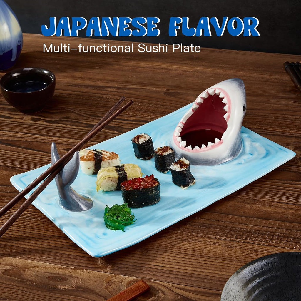 Ceramic Sushi Plate Serving Platter with Soy Sauce Bowl and Chopstick Holder H177526