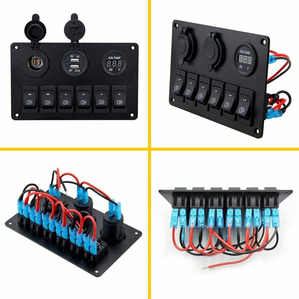 6 Gang Blue LED Rocker Switch Panel W2645