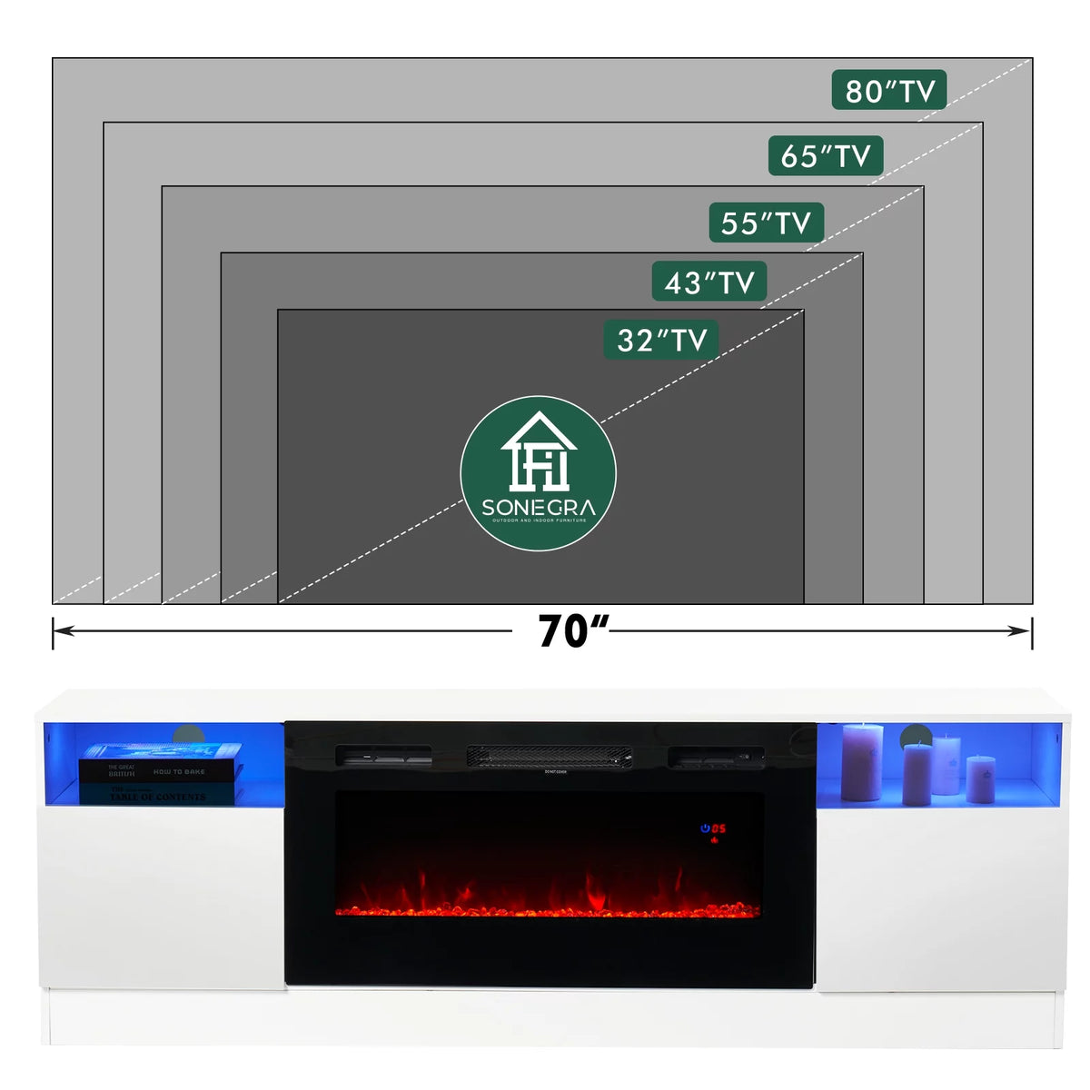 Black TV Stand with 36 Electric Fireplace D258