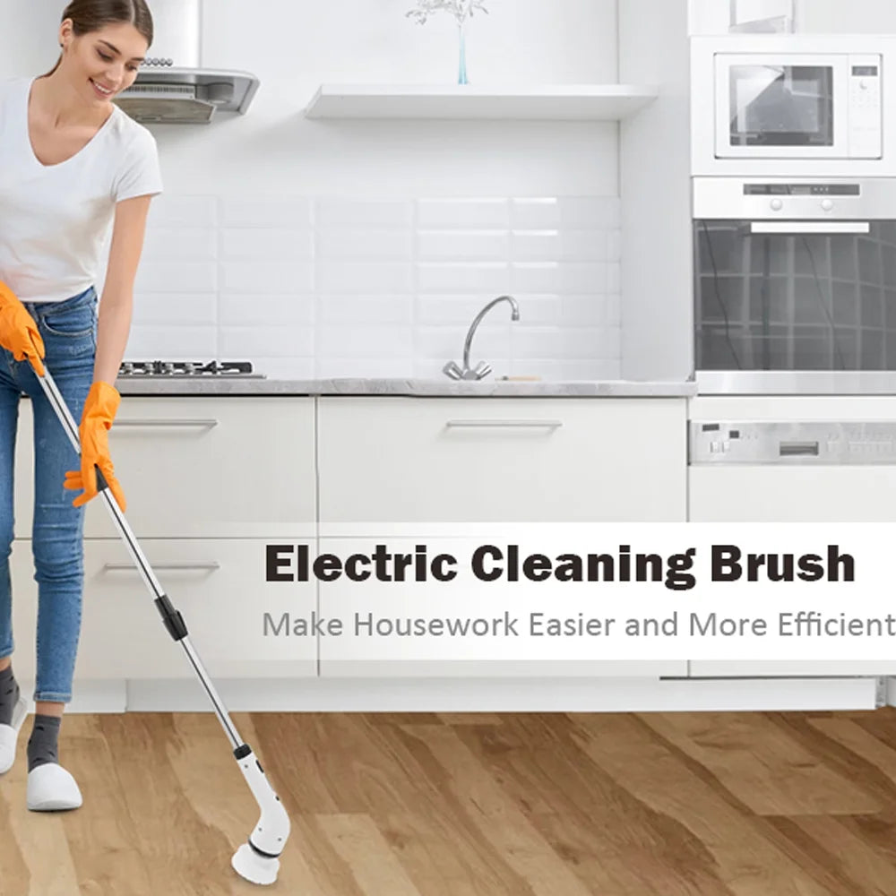 Cordless Electric Spin Scrubber with Long Handle 8 Replaceable Heads U434567