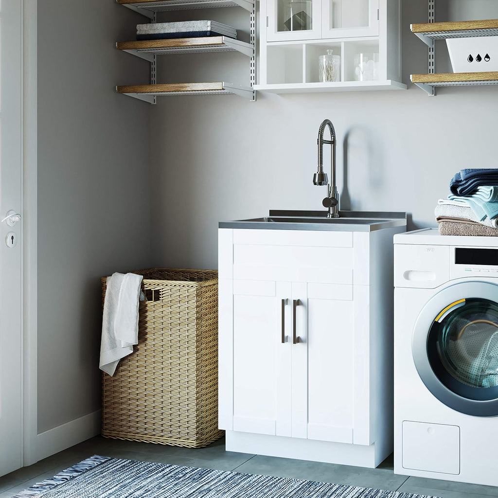 24 inch Laundry Cabinet with Faucet and Stainless Steel Sink L7179