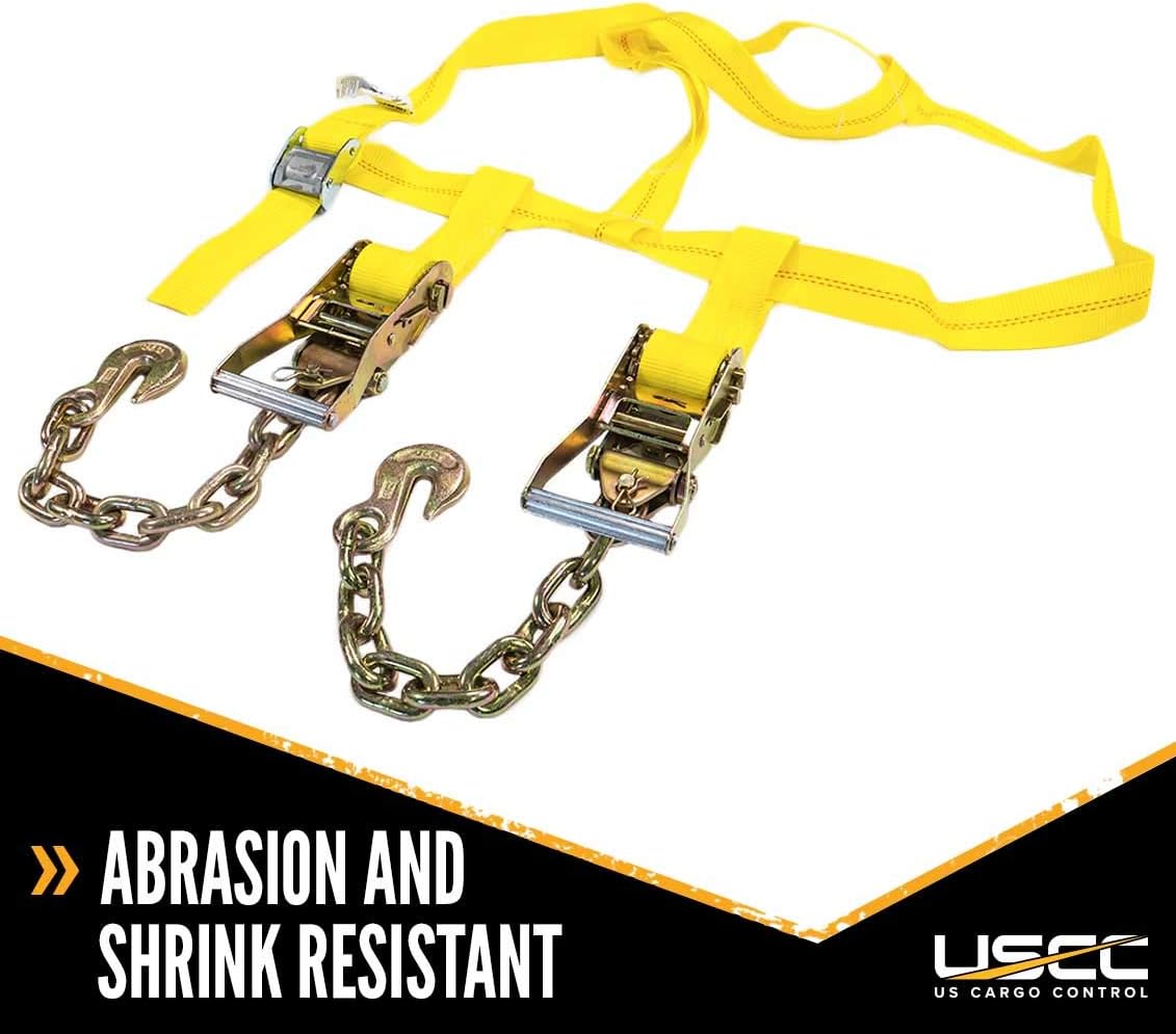 Side Mount Wheel Net with Cam Buckle, Two Ratchets and Chain Extensions, Polyester Webbing P998