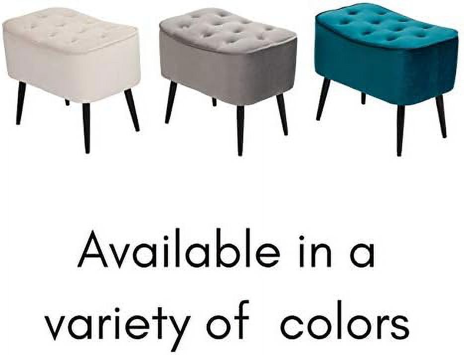 Tufted Curve Tan Velvet Ottoman Foot Stool with Steel Legs V7158