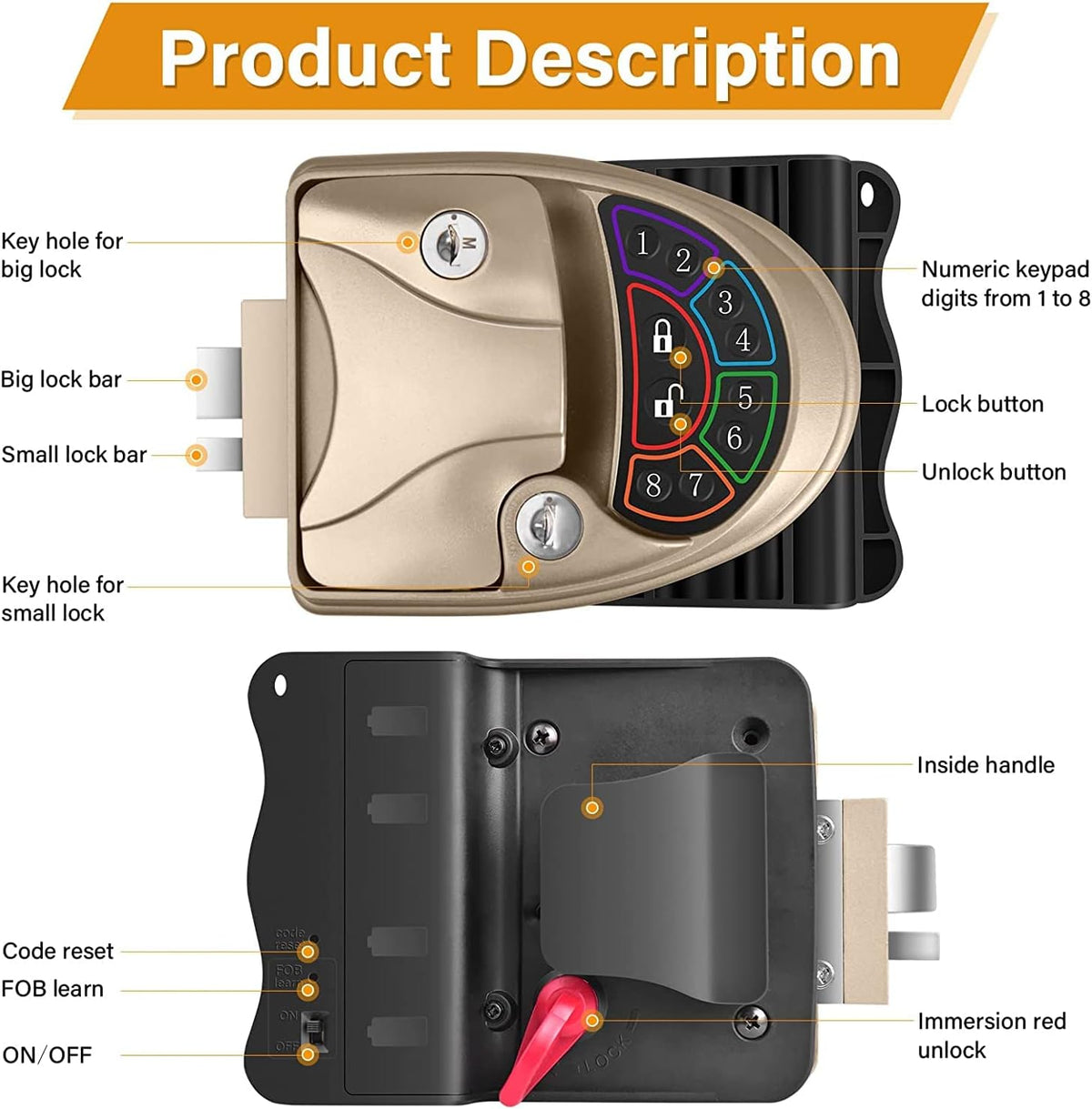 Waterproof RV Door Lock with Backlit Keypad J3766