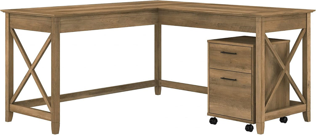 L Shaped Desk with 2 Drawer Mobile File Cabinet, 60W, Gray P871055