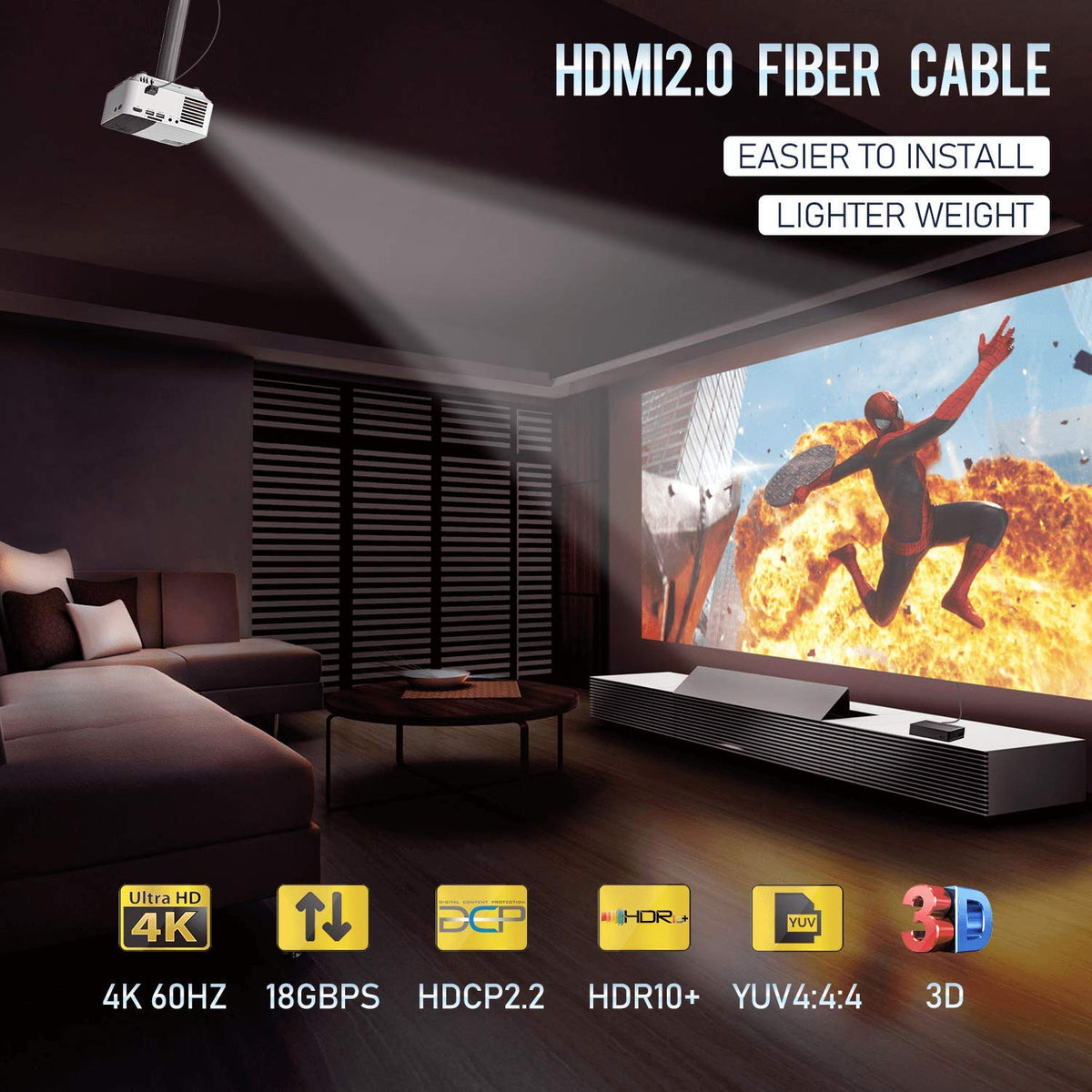 Fiber Optic HDMI Cable 65 Feet 4K60Hz 18Gbps HDR10 ARC M726