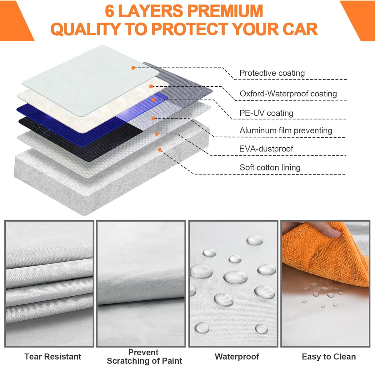 6 Layers Dupont Oxford Waterproof Car Cover E1351
