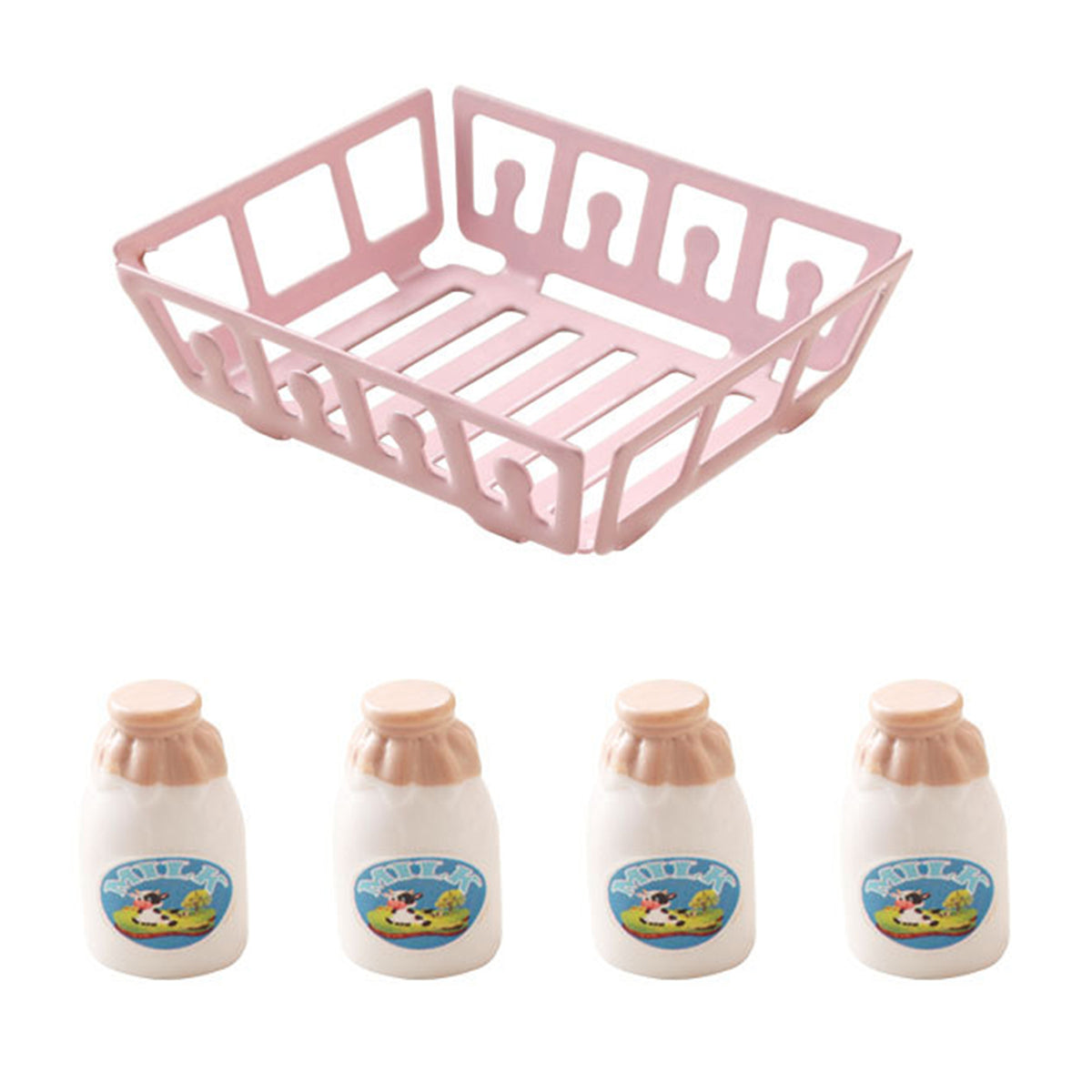 1:12 Scale Dollhouse Miniature Milk Bottle with Storage Basket Y5338