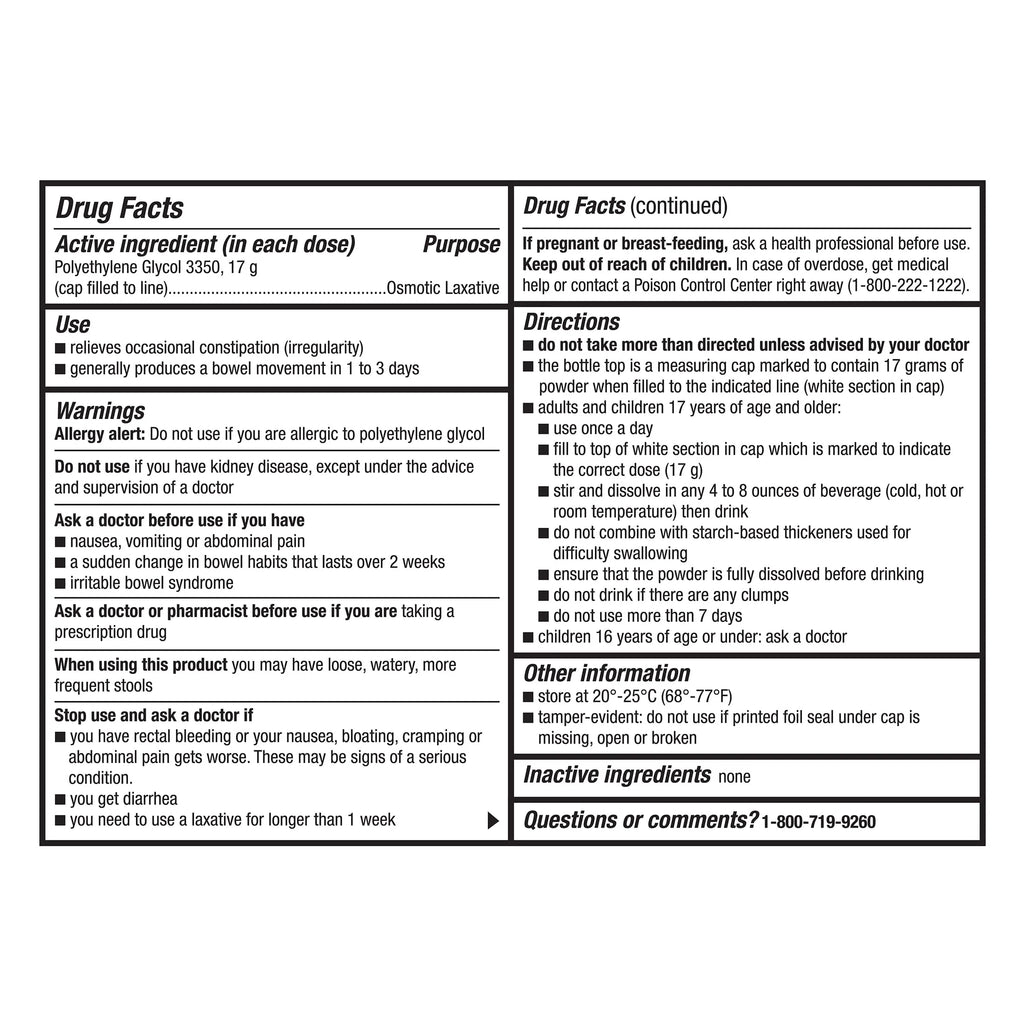 Polyethylene Glycol 3350 Powder for Solution Unflavored 30 Doses G30183