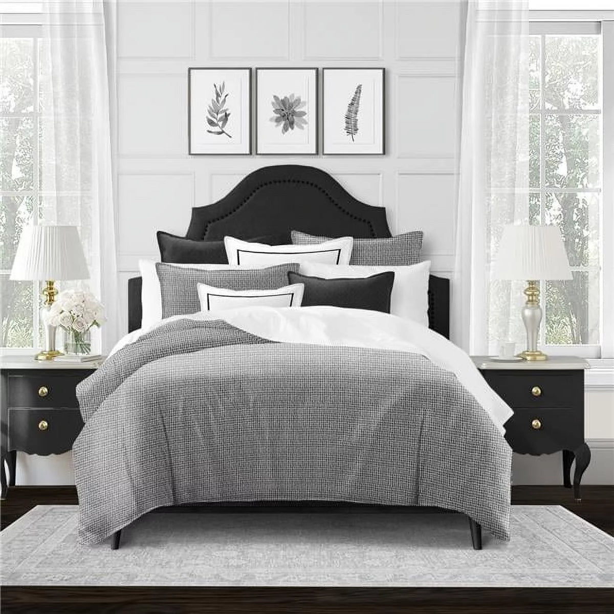 Charcoal Full & Double Size Coverlet & 2 Pillow Shams Set - 5 Piece U470