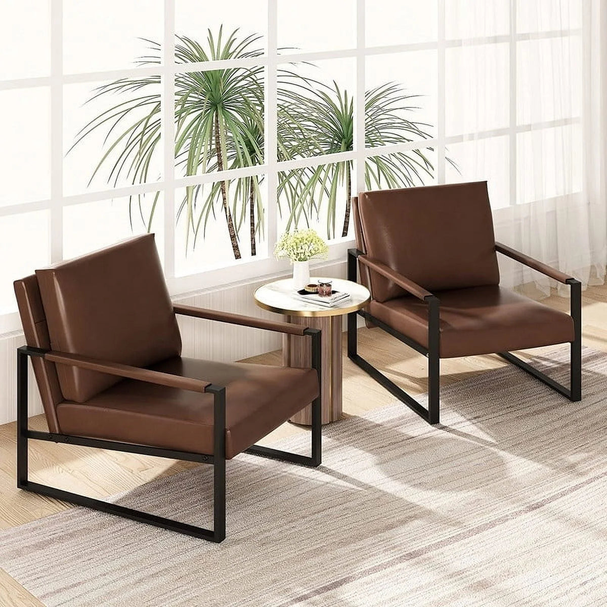 Set of 2 Orange PU Leather Armchairs with Steel Frame X21094