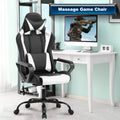 White Massage Gaming Chair with Headrest and Lumbar Support A479
