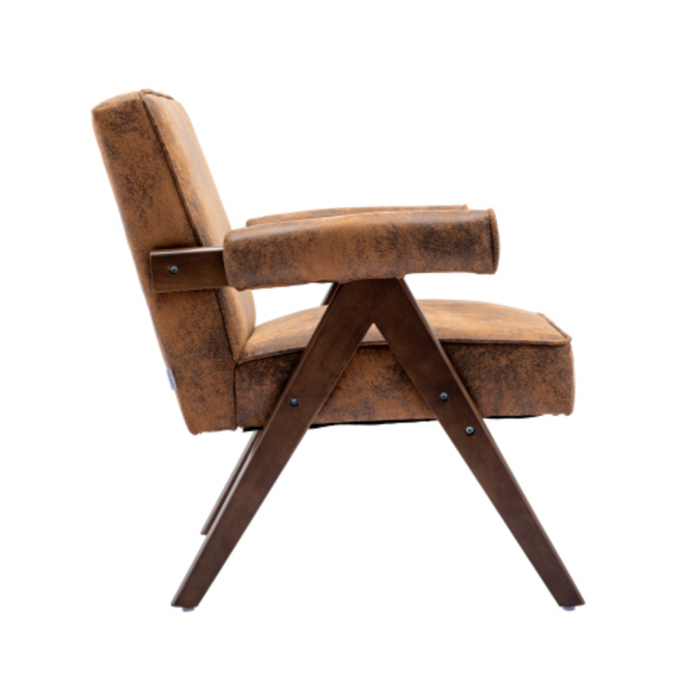 Mid-Century Modern Accent Chair with Solid Wood Armrest and Feet A53527