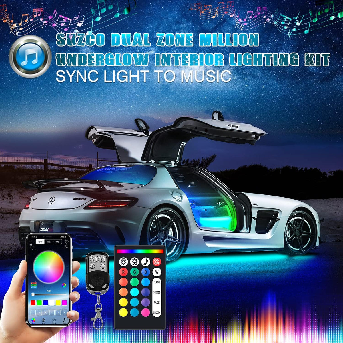 10-pods LED RGB Neon Underglow Wheel Well Lights Kit, Dual-Zone Interior Light Kit, Waterproof 12V, Pack of 2 H512921