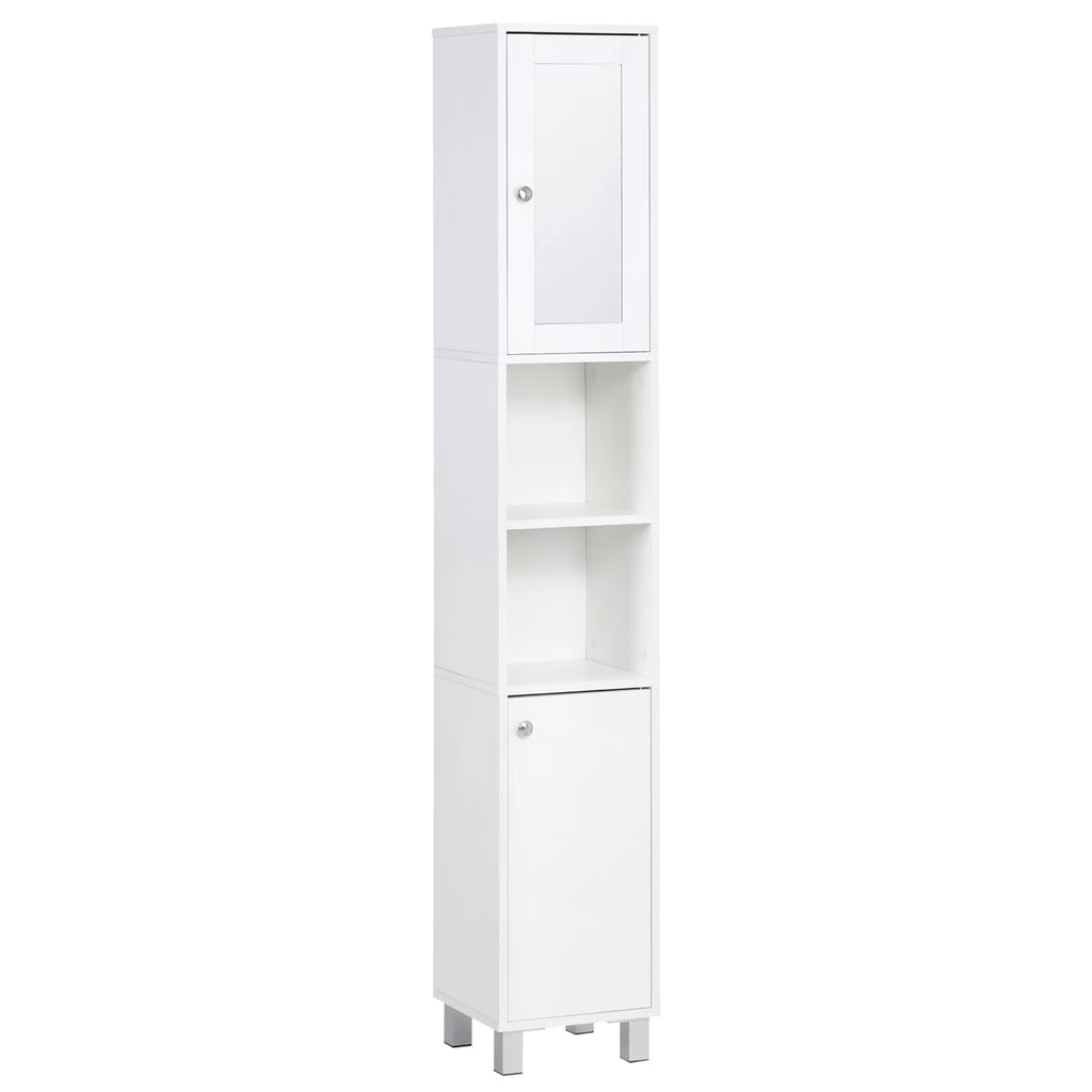 Tall White Wooden Bathroom Storage Cabinet with Mirror U6492