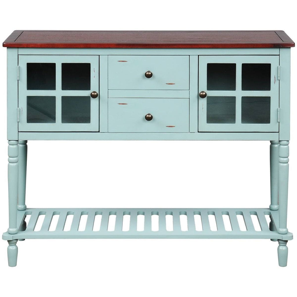White Farmhouse Console Table with Glass Cabinet and Bottom Shelf X720
