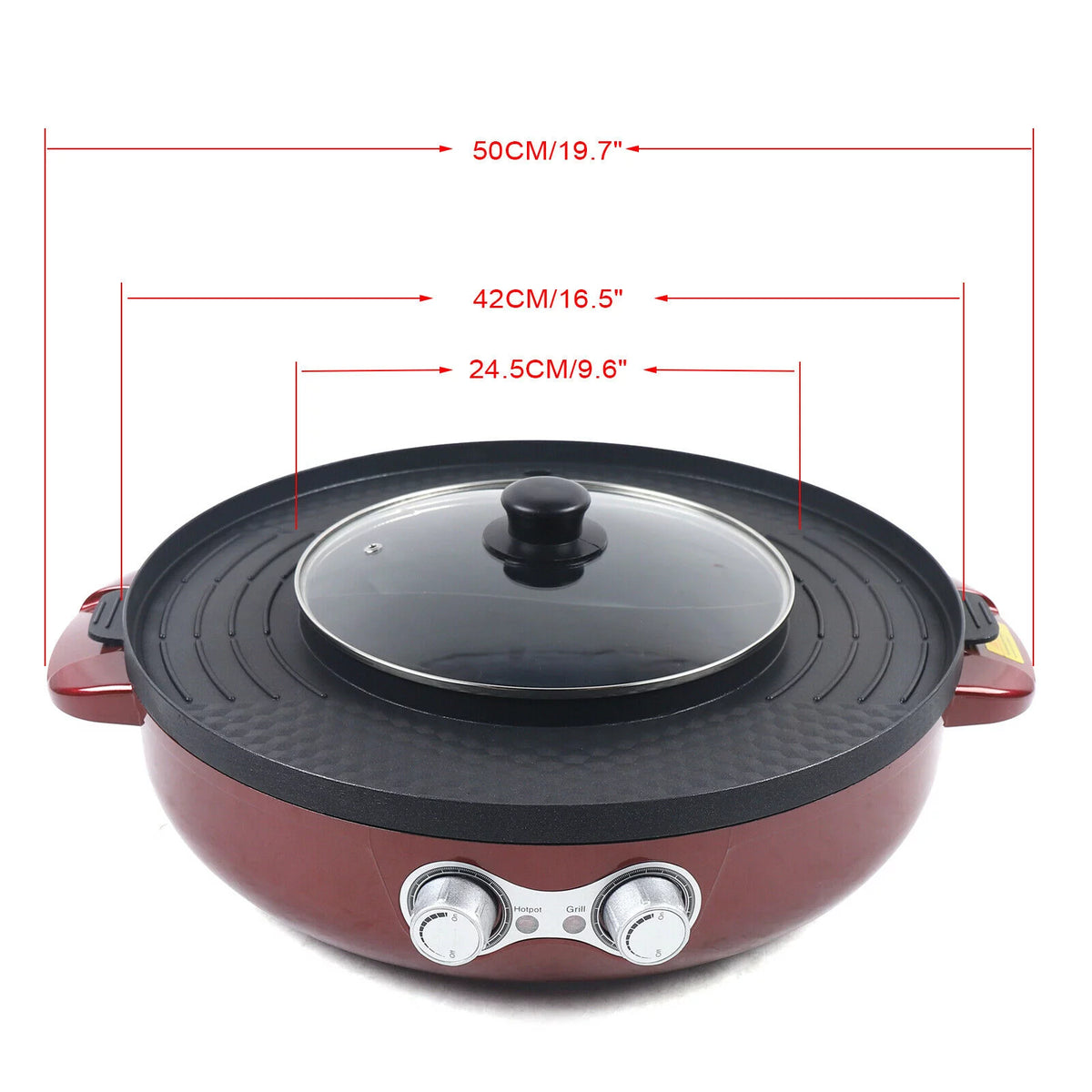 2 in 1 Electric Soup Shabu Pot Smokeless Grill Hot Pot 2200W Red L944