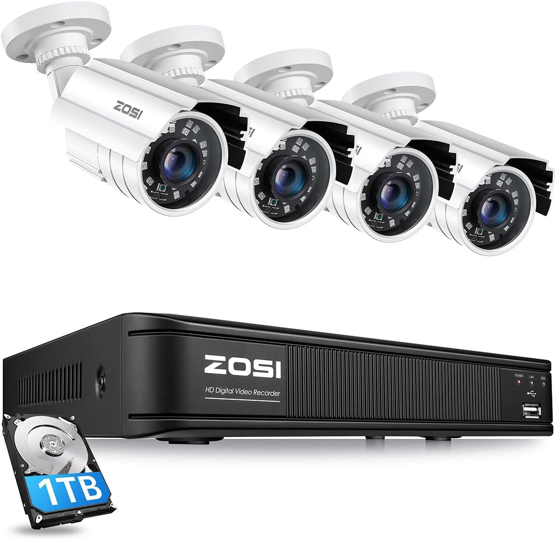 5MP-Lite CCTV DVR 8 Channel with Hard Drive 1TB and 4 x 1080p Weatherproof Surveillance Camera with 80ft Night Vision V3883