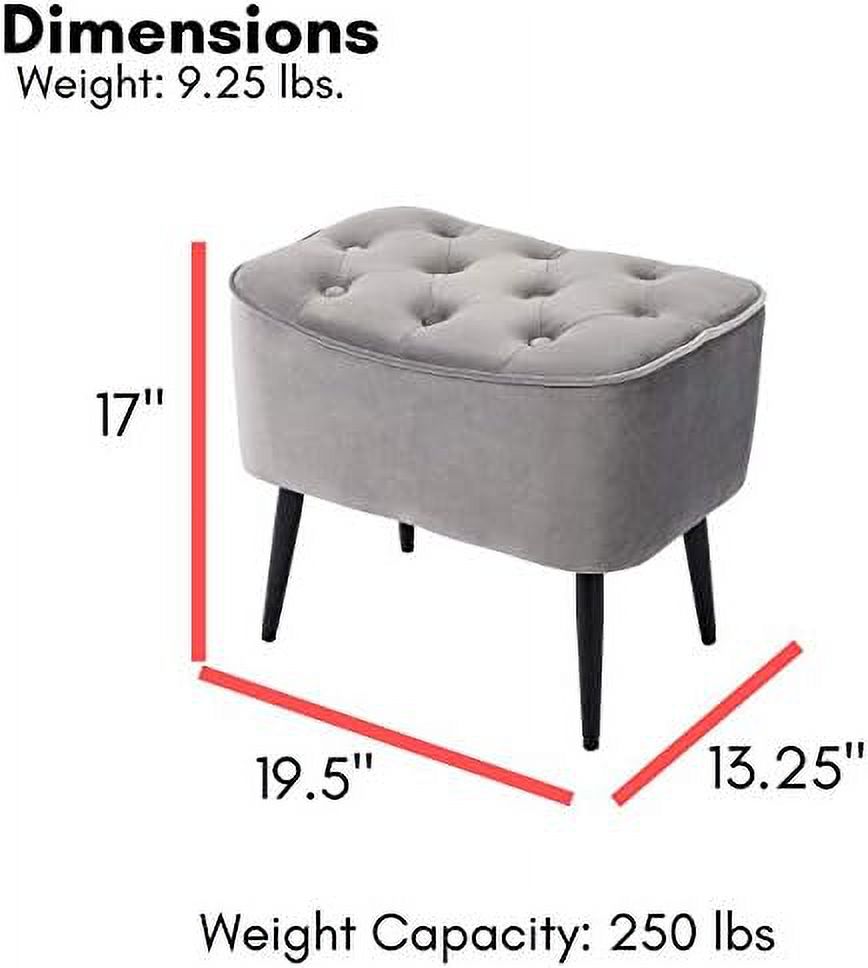 Tufted Curve Tan Velvet Ottoman Foot Stool with Steel Legs V7158