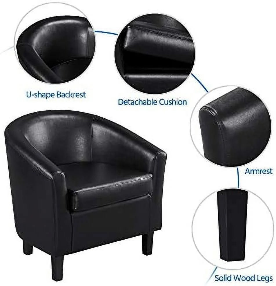 Black PU Leather Barrel Accent Chair with Ottoman Q38995