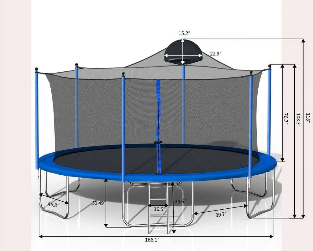 14 FT Trampoline with Safety Enclosure Net, Basketball Hoop and Ladder A666175