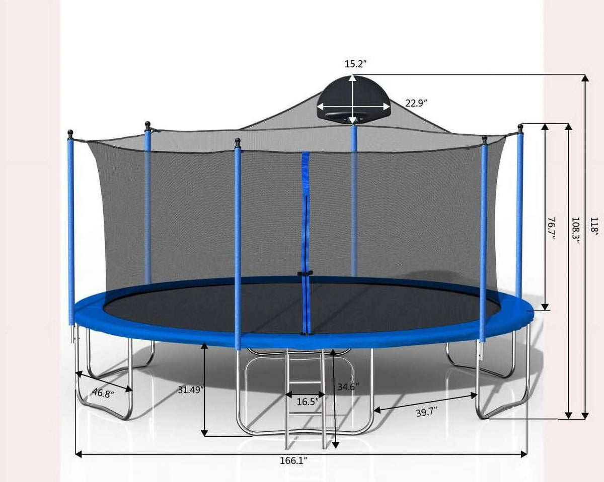 14 FT Trampoline with Safety Enclosure Net, Basketball Hoop and Ladder A666175