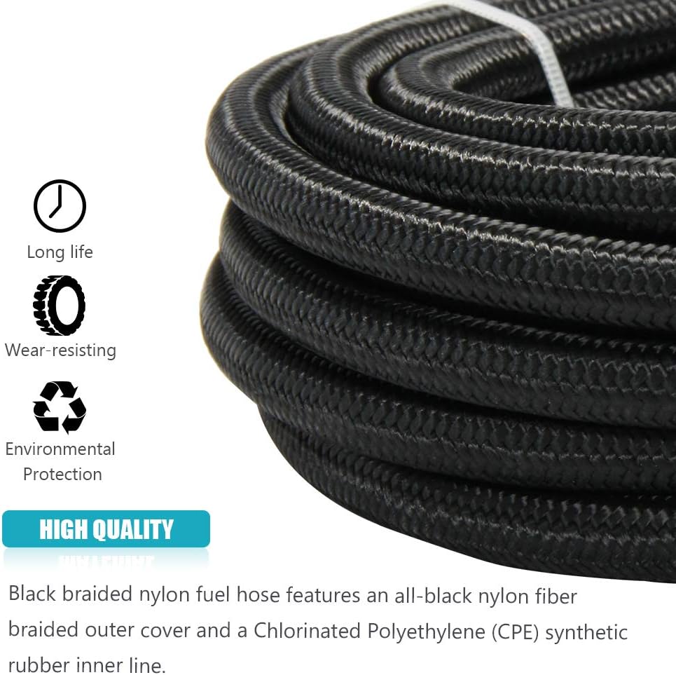 1/2" 8AN 16FT Nylon Stainless Steel Braided Fuel Line Kit H552564