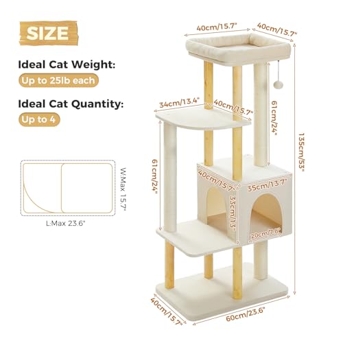 73 Inches Tall Wooden Cat Tree with Hammocks and Scratching Posts I48297