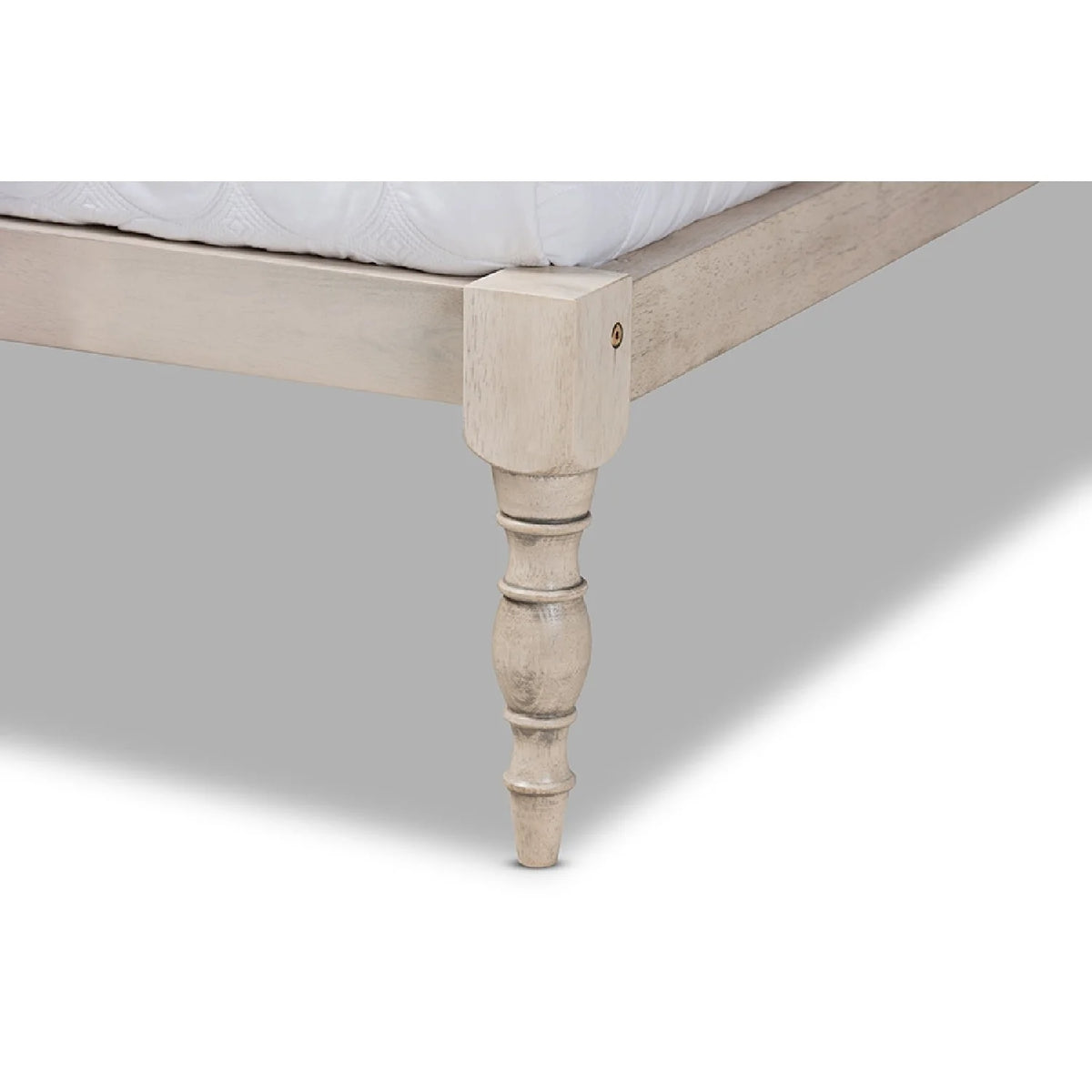 Antique White Wood King Size Platform Bed Frame N162